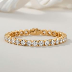 Chaîne et bracelet tennis en or jaune massif 18 carats, bijoux fins de luxe certifiés GIA pour femmes - Product Image 2