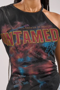 Untamed Print <b>Asymmetric</b> T-Shirt Women Street Style Casual Short Sleeve Black Galaxy Design Summer Fashion <b>Top</b> - Product Image 5