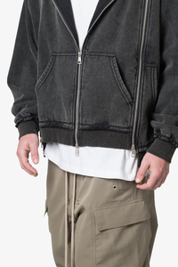 Vintage Acid Wash Custom Logo Heavyweight 100% Cotton 3 Zip Men Hoodies New Fashion Winter Double <b>Slide</b> 3 Zipper Y2K Streetwear - Product Image 6