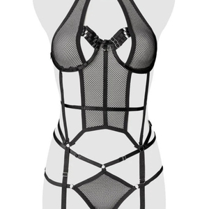Culotte gainante noire en résille pour femme, lingerie sexy transparente à découpes et à lanières, maintien léger - Product Image 6