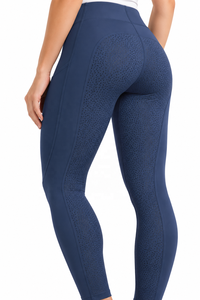 Pantalon d'équitation pour femme bleu marine taille haute avec grip en silicone intégral, poches latérales et coupe extensible - Product Image 5