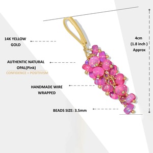 925 Sterling Silver <b>Opal</b> Beaded Cluster Dangle <b>Earrings</b> Gold Plated Pink Drop Jewelry for Women Party Wedding - Product Image 2