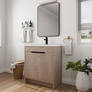 Mobile Bagno Freestanding da 30 Pollici con Lavabo in Resina Bianca e 2 Ante con Chiusura Ammortizzata (BVB02430PLO GRB3040) - Product Image 3