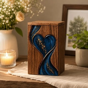 Handmade American Style Wooden Urn with Blue Resin Heart Design Eco-Friendly <b>Memorial</b> Keepsake <b>Box</b> for Adult and Pet Ashes - Product Image 4