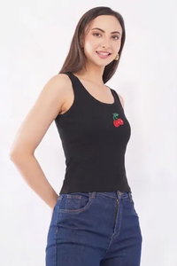 New Season White Cotton Ribbed <b>Crop</b> <b>Top</b> Tank <b>Top</b> Handcrafted Beaded Embroidery <b>Rainbow</b> Fish Patch For Women Casual Fashion - Product Image 3