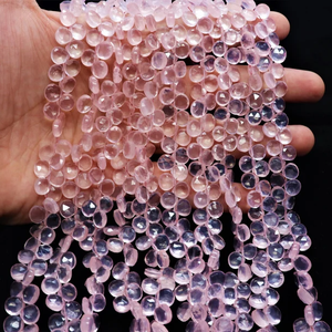 Perles de pierres précieuses en quartz rose naturel facettées en forme de cœur, 7-8 mm, pierre de quartz polie pour la fabrication de bijoux, vente en gros en provenance d'Inde - Product Image 5