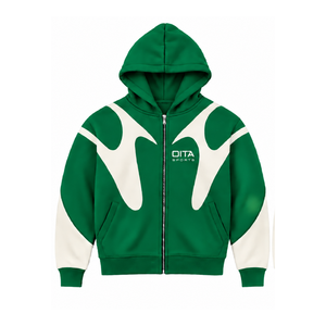 Emerald Green Contrast Panel Zip Up Hoodie Men Streetwear Full Zipper Long Sleeve Casual <b>Fleece</b> <b>Hooded</b> <b>Jacket</b> With Pockets - Product Image 1