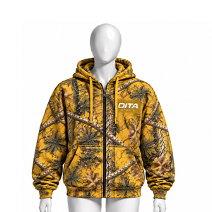 Mustard Nature Print <b>Zip</b> Up <b>Hoodie</b> Mens Outdoor Casual Hooded Sweatshirt with Drawstring Front <b>Pockets</b> Warm Streetwear Jacket - Product Image 1