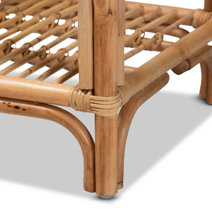 Table d'appoint en rotin naturel à 2 niveaux, table de chevet en osier, meubles en rotin faits à la main pour la chambre à coucher et le salon, style bohème vintage - Product Image 5