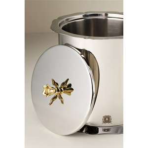 Elegant Silver <b>Ice</b> <b>Bucket</b> Features A Scalloped Base Matching Tongs Fluted Body And A Decorative <b>Gold</b> Floral Sculpted Lid Knob - Product Image 3