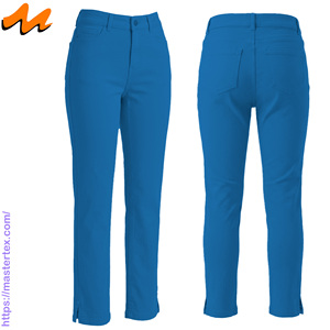 Pantalon décontracté pour femme, coupe régulière, cinq poches, ourlet fendu, tissu respirant, été-printemps, coton élasthanne 6,64 oz - Product Image 1