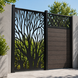 Panel de Cerca Decorativo de Madera con Diseño de Árbol Metálico Negro para Entrada de Jardín y Hogar - Product Image 2