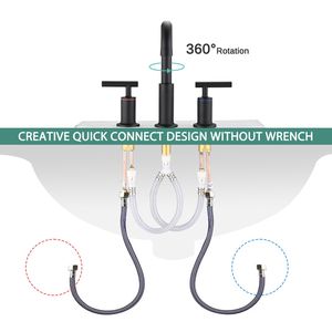 Rubinetto da Bagno Nero Opaco a Doppia Maniglia da 8 Pollici con Scarico Pop-Up per Lavabo - Product Image 5