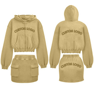 Ensemble crop top et jupe pour femme, tenue tendance streetwear, ensemble deux pièces assorti, logo personnalisé, fabricant OEM, vente en gros - Product Image 2
