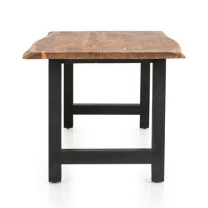 Mesa de Comedor de Madera de Acacia Sólida, Estilo Moderno de Mediados de Siglo, con Borde Natural Curvo y Patas Metálicas Plegables - Product Image 3