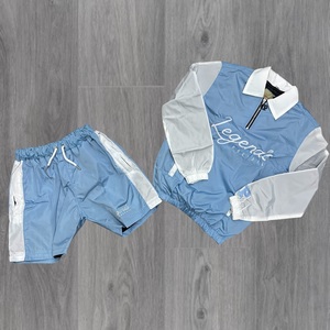 Custom Design <b>Men's</b> Nylon Windbreaker Zip Up <b>Jacket</b> and Shorts Set Water Resistant Jogging Tracksuit - Product Image 3