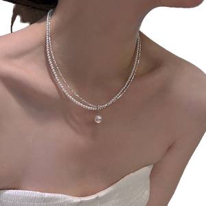 Double-<b>Layered</b> S925 <b>Silver</b> Natural Pearl Pendant <b>Necklace</b> Commuting Niche Design Crushed <b>Silver</b> Wrap-around Fashionable <b>Layered</b> - Product Image 4
