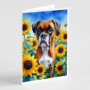 Boxer caprichoso en girasoles A7 tamaño 5x7 tarjetas de notas en blanco Paquete de 8 con sobres juego de tarjetas de felicitación - Product Image 1