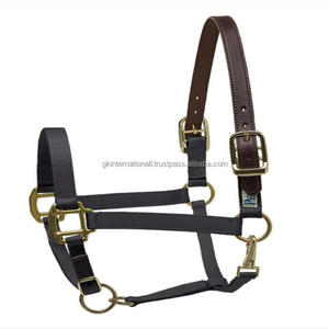 Correa de nailon de alta calidad Halter de caballo de nailon multicolor con corona de cuero y herrajes de latón ajustables de acero inoxidable - Product Image 3