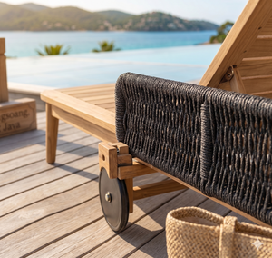 Chaise longue de luxe en teck pour extérieur, lit de jardin moderne, lit de soleil en corde synthétique, mobilier de patio inclinable pour plage et piscine - Product Image 4