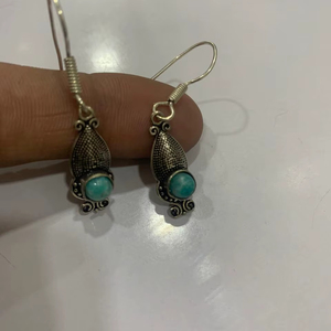 Pendientes de larimar natural, plata alemana, hechos a mano, piedra azul de lujo, joyería de piedras preciosas para mujer, para esta ocasión. - Product Image 1