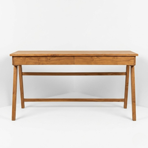 Mid Century Teak Writing Desk Solid Wood Drawers Natural Finish <b>Office</b> <b>Workstation</b> for Hotel Villa Commercial Furniture Project - Product Image 3