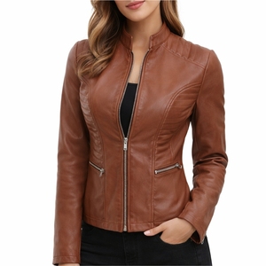 Women Custom Color Slim Fit Leather <b>Jacket</b> Zip Up Casual Fashion <b>Biker</b> <b>Jacket</b> Classic Style Comfortable Wear Leather <b>Jacket</b> - Product Image 2