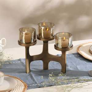 Modern Aura Aluminium Triple Candle <b>Stand</b> with <b>Glass</b> <b>Holders</b> for Home Decoration - Product Image 5