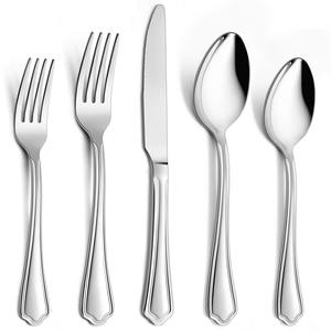 Juego de cubiertos de acero inoxidable plateado, elegante vajilla para restaurantes, hoteles, cocinas, cubiertos de primera calidad. - Product Image 5