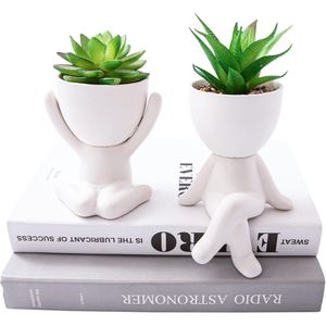 2 Pezzi di Piante Succulente Artificiali Uniche con Vasi a Forma Umana, Graziose Decorazioni per Ufficio per Donne e Uomini - Product Image 1