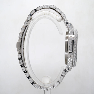 นาฬิกาข้อมือผู้ชาย รุ่นลิมิเต็ดอิดิชั่นสุดหรู ตัวเรือนสแตนเลสสตีล หน้าปัดสีดำลายเท็กซ์เจอร์ ประดับด้วยโมอิสซาไนต์ทรงเหลี่ยม ระบบอนาล็อกจักรกล - Product Image 4