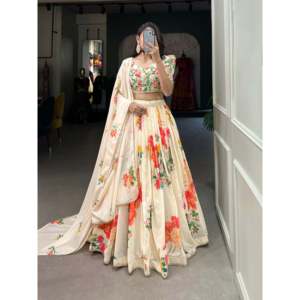 Designer Cream Floral Printed Lehenga Choli - Product Image 4