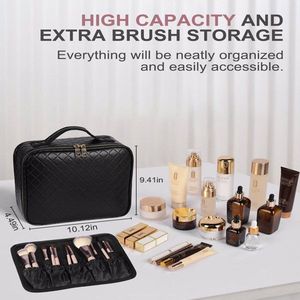 Divisorio regolabile scatola porta trucco da viaggio borsa per il trucco specchio luminoso 2x3 luci colorate Make-up cosmetici - Product Image 2