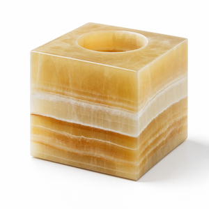 Support de bougie chauffe-plat en onyx ambre naturel, fait main, en forme de cube, bloc de pierre carré, vente en gros, logo personnalisé, décoration de salle de bain - Product Image 1