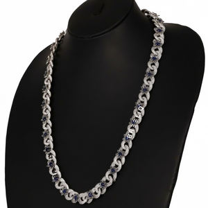 Luxury Iced Out Hip Hop Cuban Link Chain <b>Necklace</b> with Blue Stone Star Design Premium Diamond Look Statement Jewelry for Men - Product Image 3