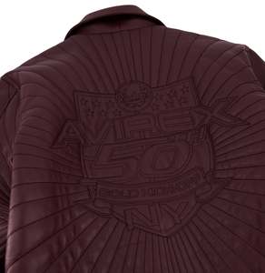 Avirex <b>Men's</b> Burgundy <b>Leather</b> Bomber <b>Jacket</b> Embossed Logo Front Zipper Turn-down Collar Moto Style Winter Wear - Product Image 5