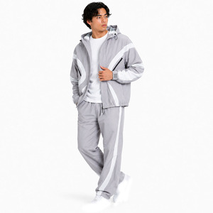 Hot Selling Customized <b>Light</b> Grey Reflective <b>Jackets</b> Track Suit <b>Men</b>’s Hooded Windbreaker Premium Waterproof Nylon Hiking <b>Jacket</b> - Product Image 4