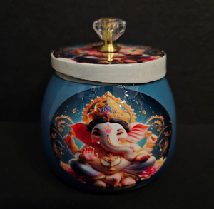 Pot de rangement vert avec décorations de lotus et de pichwai, doté d'une poignée en forme de cerf doré, disponible à prix de gros. - Product Image 4