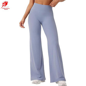 Pantalon évasé tricoté respirant taille haute pour femme, couleur unie, coupe décontractée, en promotion - Product Image 1
