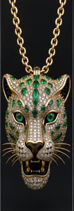 Gold Plated Leopard Head Pendant Necklace <b>Crystal</b> and Green Stone <b>Animal</b> Chain Necklace for Party Dating Wear - Product Image 1