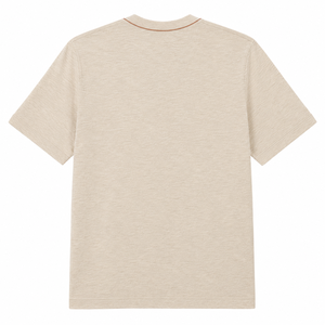 T-shirt personnalisé en coton crème à col ras du cou avec passepoil contrastant, détails minimalistes, manches courtes, vêtements décontractés pour hommes, fournisseur en gros - Product Image 2