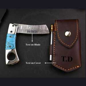 Cuchillo de Camping Plegable de Acero de Damasco Personalizable de Lujo, Punta Recta, Alta Dureza, Portátil, Multifuncional - Product Image 3