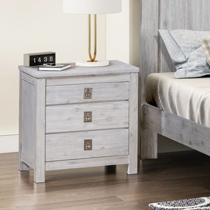 OEM/ODM Vente en gros de meubles vietnamiens Table de chevet en bois d'acacia massif de style rustique meubles de chambre à coucher table de chevet avec 3 tiroirs - Product Image 1