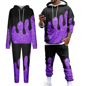 <b>Men's</b> <b>Purple</b> Glitter Print Tracksuit Hoodie and Jogger Pants Streetwear Set Full Sleeve Autumn Wear - Product Image 1