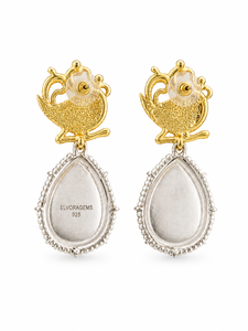 ELVORA GEMS Boucles d'oreilles classiques plaquées or avec serti clos, imitation rubis, perle et pierre goutte d'eau pour femme, bijoux de mariage - Product Image 3