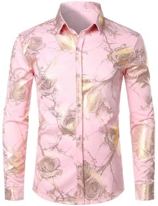 Chemise à manches longues florale pour homme, décontractée et polyvalente, style urbain, col à revers, chic décontracté, en polyester tissé - Product Image 1