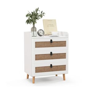 Comodino Moderno con 3 Cassetti Decorati in Rattan - Product Image 4
