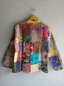 Quilted <b>Patchwork</b> <b>Jacket</b> Women's Mandarin Collar Full Sleeve Cotton Autumn Style Regular Length Button Closure gift for her - Product Image 6