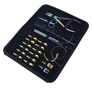 Kit de herramientas para extensiones de cabello con alicates de crimpado de cuentas planas, gancho enhebrador de bucles, agujas de coser curvas y separador de cabello para estilistas - Product Image 1