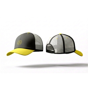 Gorra de béisbol estilo camionero premium en negro y amarillo – Gorra ajustable con cierre a presión y logotipo circular bordado - Product Image 3